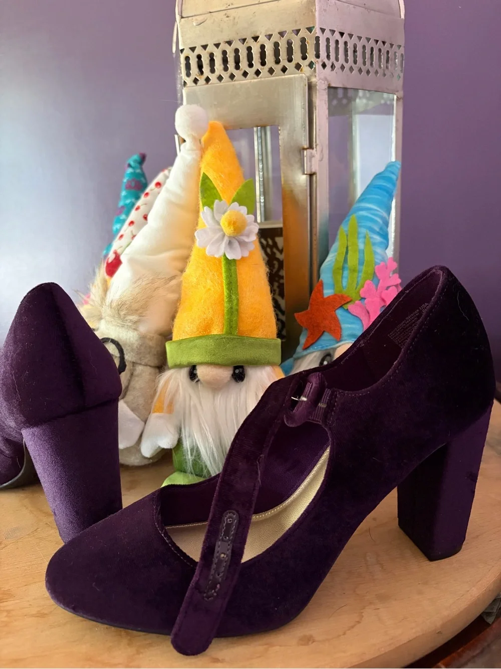 Christian Siriano Purple Velvet Mary Jane Block Heels - Picture 1 of 6